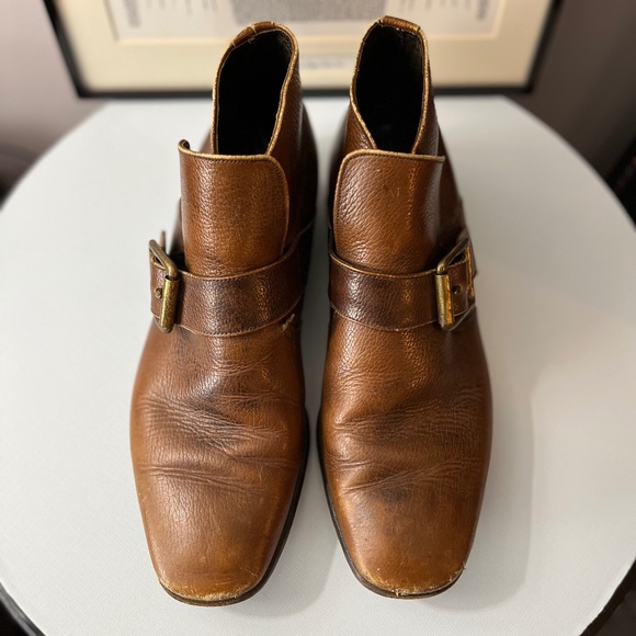 Vintage 1960s Tan Leather Bata Monk Boots - Picture 3 of 11